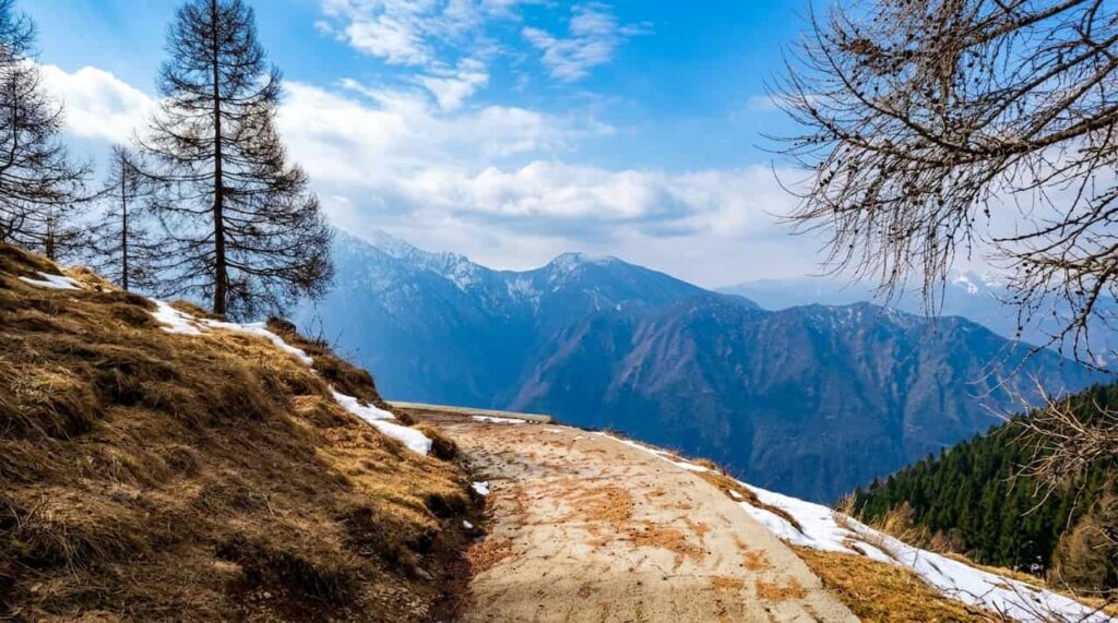 Sentiero panoramico sterrato che dall'Alpe di Paglio porta al Pian delle Betulle in Valsassina
